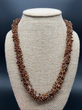 Vintage Amber Glass Bead Statement Necklace Boho Fringe Cluster Bib 21-23”